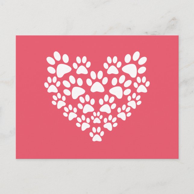 Carte Postale Empreinte de patte rose de coeur mignon (Devant)
