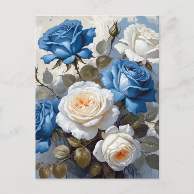 Carte Postale Empreinte florale bleu et blanc (Devant)