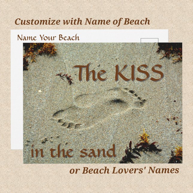 Carte Postale Empreintes dans le sable Le baiser Plage romantiqu (Créateur téléchargé)