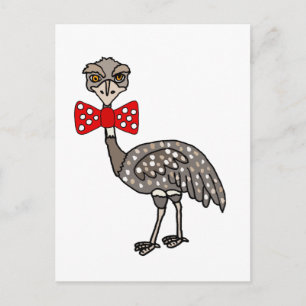 Carte Postale Ému drôle avec nœud papillon rouge