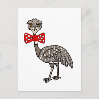 Carte Postale Ému drôle avec nœud papillon rouge