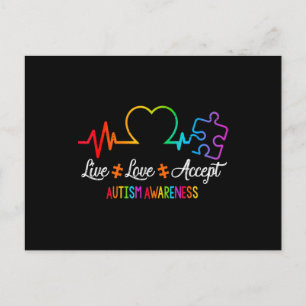 Carte Postale En direct Love Accept Autism Awareness Tie Dye Puz