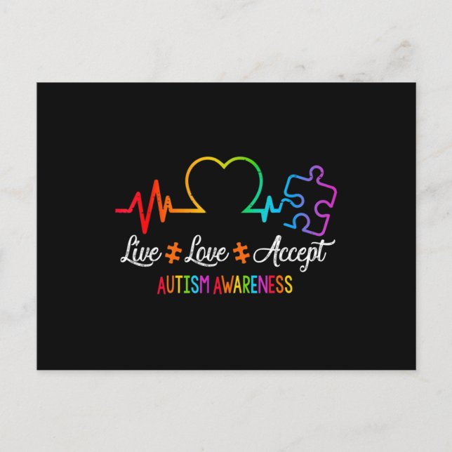 Carte Postale En direct Love Accept Autism Awareness Tie Dye Puz (Devant)