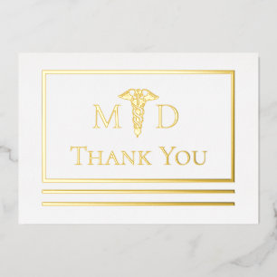 Carte postale en feuille d'or Merci Docteur MD élé