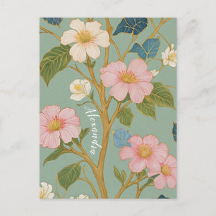 Carte Postale En fleurs : Branche pastel avec fleurs roses