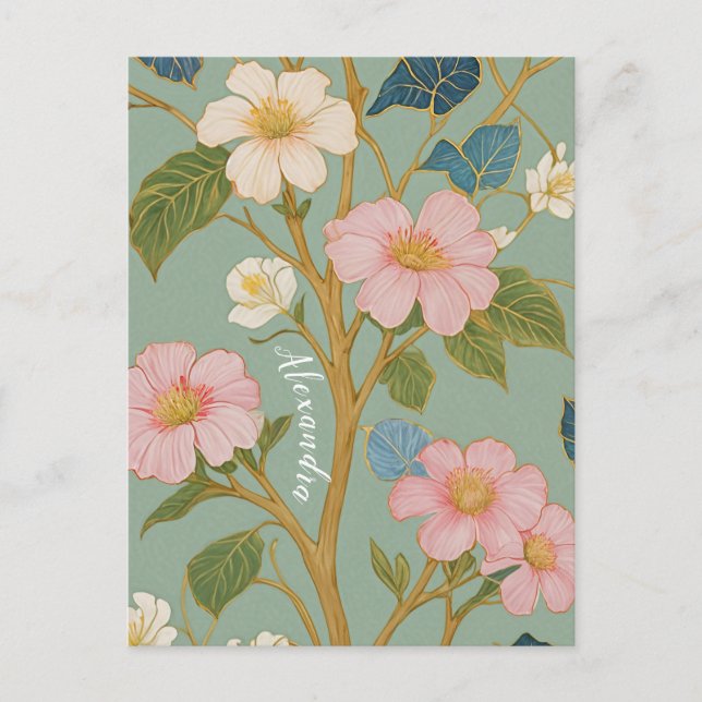 Carte Postale En fleurs : Branche pastel avec fleurs roses (Devant)