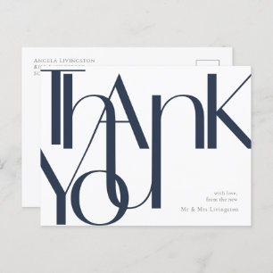 Carte Postale en Merci blanc marine simple