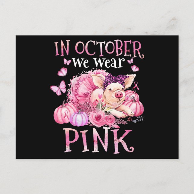 Carte Postale En Octobre Nous Portons Le Ruban Rose Cochon Cance (Devant)
