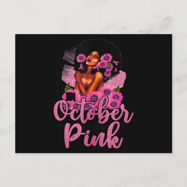 Carte Postale En Octobre Nous Portons Rose Black Femme Cancer Du (Devant)