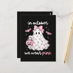 Carte Postale en Octobre Nous Portons Rose Fantôme Halloween