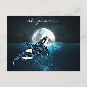 Carte Postale en paix ~ Pleine lune Psychedelic Trippy Orca Whal