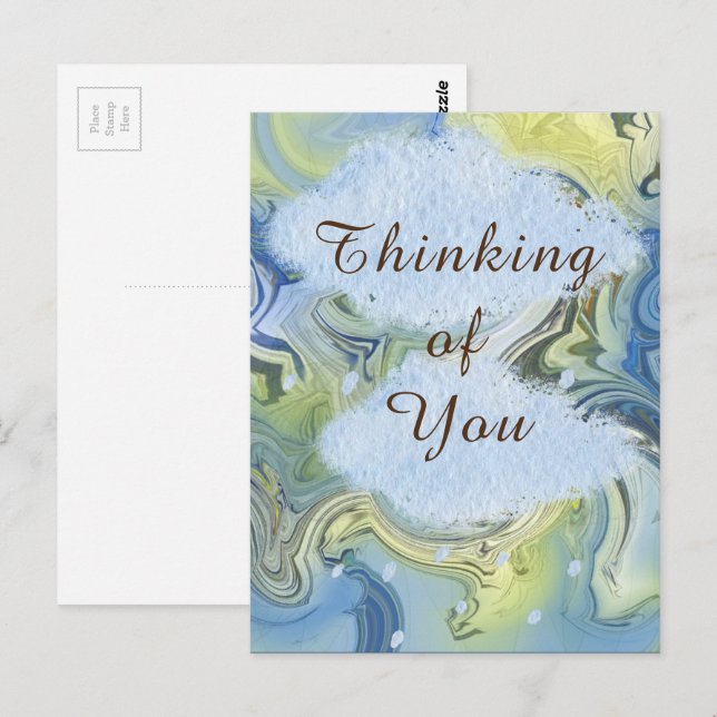 Carte Postale "En pensant à toi" Résumé de journée pluvieuse Eau (Devant / Derrière)