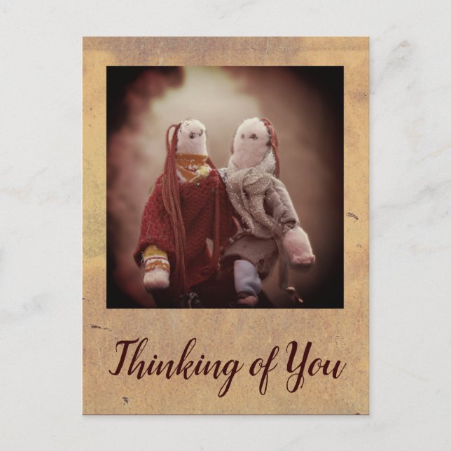 Carte Postale En pensant à vous deux poupées de chiffon copains (Devant)