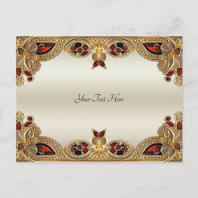 Carte postale en pierre rouge aux fleurs dorées (Devant)