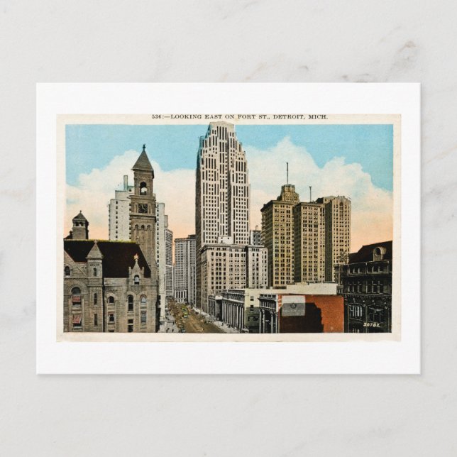 Carte Postale En regardant vers l'est sur Fort Street Detroit, M (Devant)