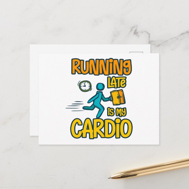 Carte Postale En retard, c'est mon Cardio (Devant/Arrière en situation)