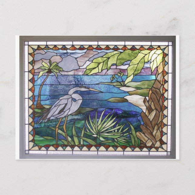 Carte postale en verre coloré Aigrette (Devant)