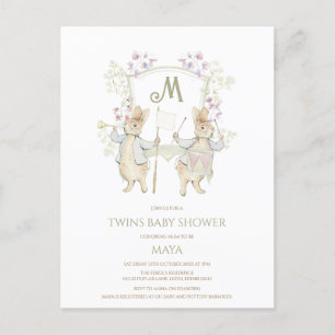 Carte Postale en vichy Peter the Rabbit Twins Baby shower Budget
