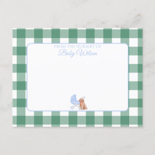 Carte Postale en vichy Vérifier Chien Baby shower Garçon Merci N