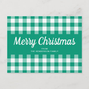 Carte Postale En vichy vert rustique À damiers Joyeux Noël
