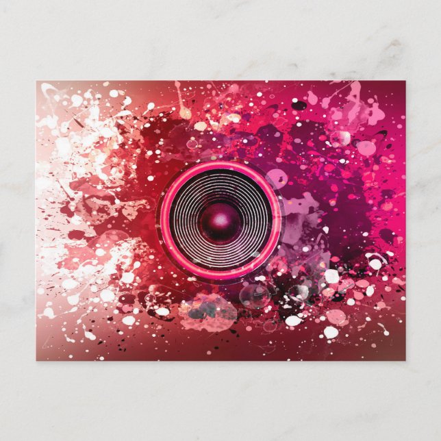 Carte Postale Enceinte musicale et éclaboussures de peinture (Devant)