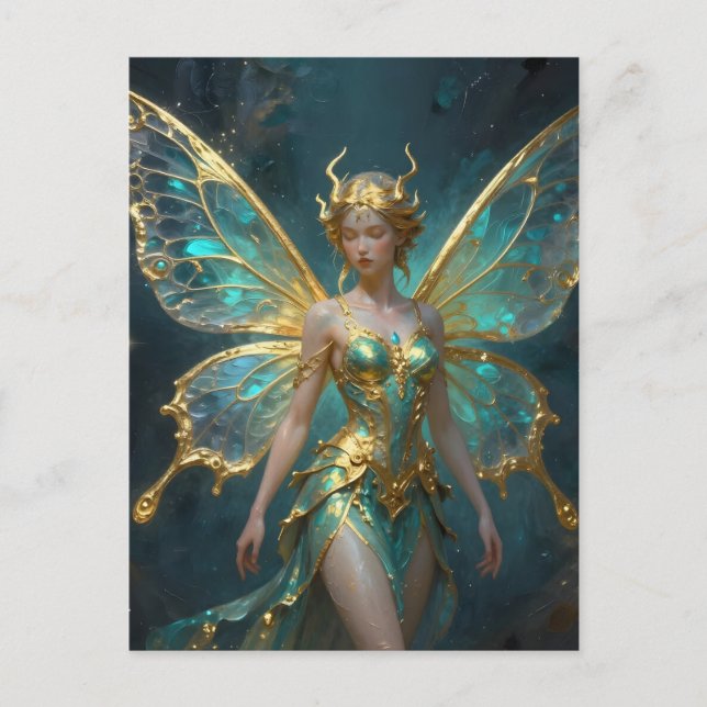 Carte Postale Enchanted Fairy in Gold and Turquoise  (Devant)