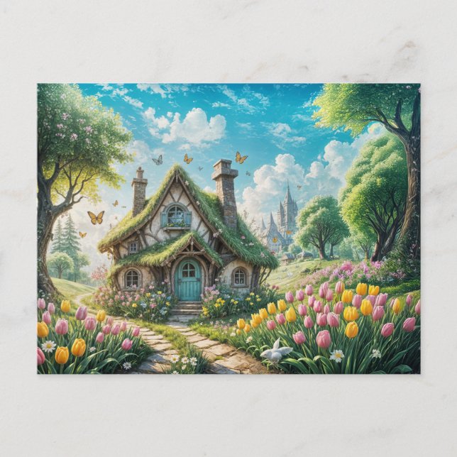Carte Postale Enchanting Cot with Tulip Garden (Devant)