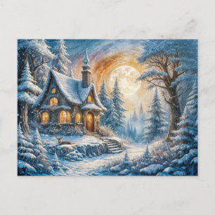 Carte Postale Enchanting Winter Cottage Moonlight