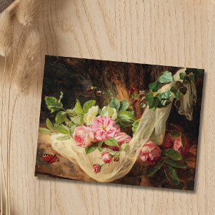 Carte Postale Encore la vie avec des Roses sur un plancher fores