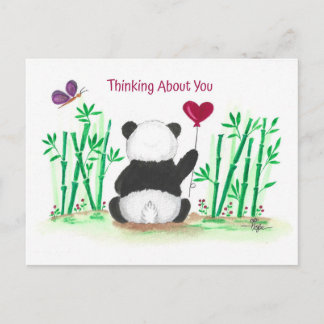 Carte Postale Encouragement Panda Bamboo Butterfly Heart Balloon