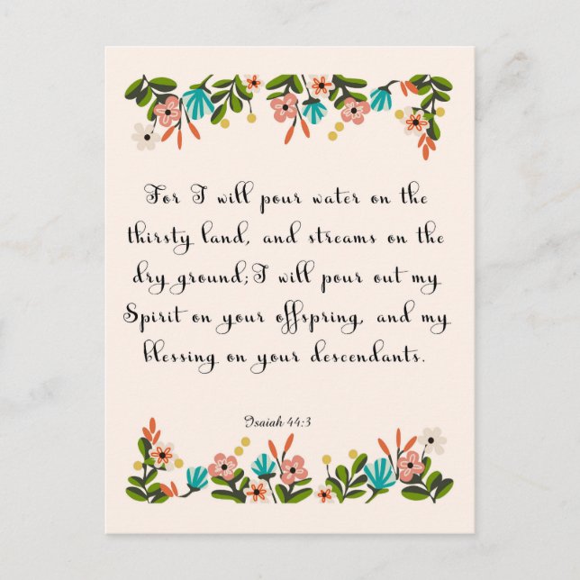 Carte Postale Encourager les vers bibliques Art - Ésaïe 44:3 (Devant)