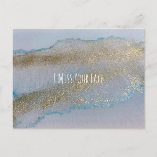 Carte Postale Encre D'Alcool Bleu Or Abstrait Je Manque Votre Vi