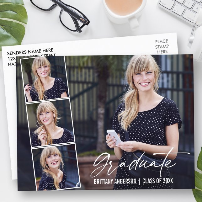 Carte Postale Encre de calligraphie moderne Script 4 Photo Remis (Customize to add text to back of card.)