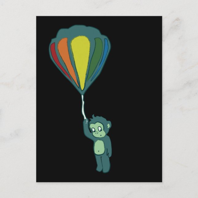 Carte Postale encre de montgolfière singe (Devant)