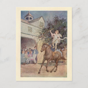 Carte Postale Enfant adulte vintage Ange et Cheval avec flèche e