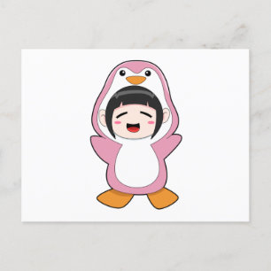 Carte Postale Enfant avec costume de pingouin