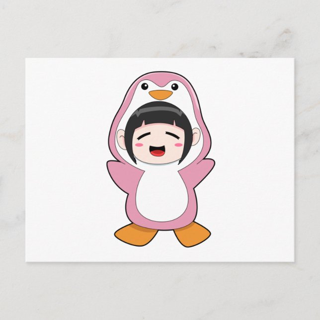Carte Postale Enfant avec costume de pingouin (Devant)