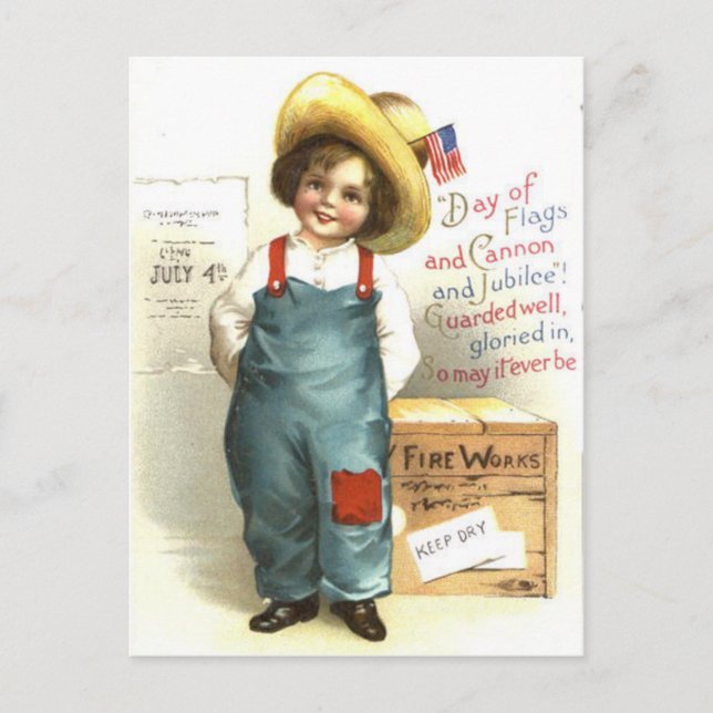 Carte Postale Enfant Boîte de feu d'artifice Drapeau américain 4 (Devant)