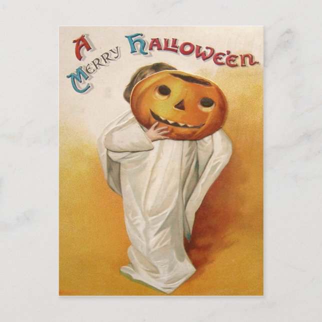 Carte Postale Enfant Citrouille Ghost Jack-o'-lantern (Devant)