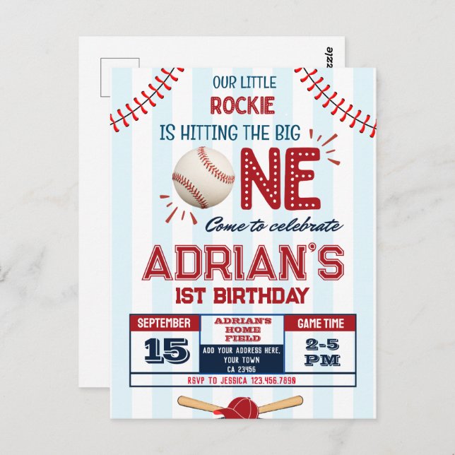 Carte Postale Enfant d'anniversaire de baseball (Devant / Derrière)