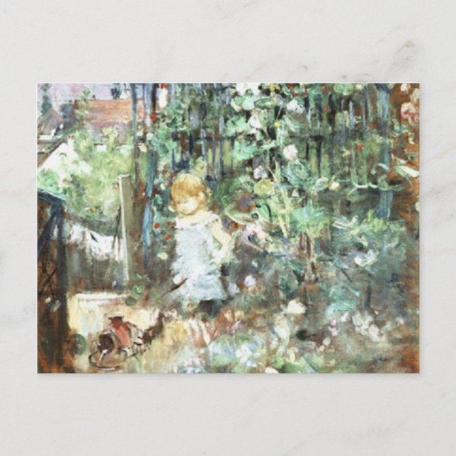 Carte Postale Enfant dans Jardin Rose, Berthe Morisot Art (Devant)