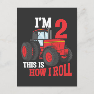 Carte Postale Enfant de 2 ans amoureux des tracteurs