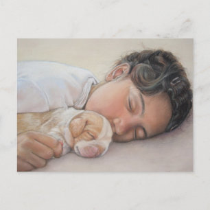 Carte Postale enfant endormi bouddin mignon chiot beagle