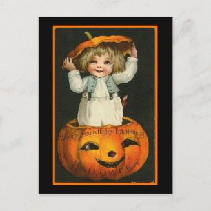 Carte Postale Enfant et Citrouille