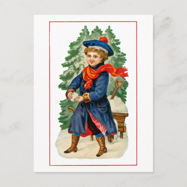 Carte Postale Enfant faisant boule de neige (Devant)
