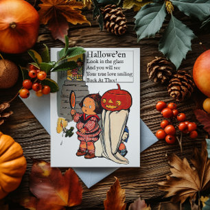 Carte Postale Enfant Halloween vintage et fantôme de citrouille