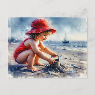 Carte Postale Enfant jouant sur une plage ensoleillée, 