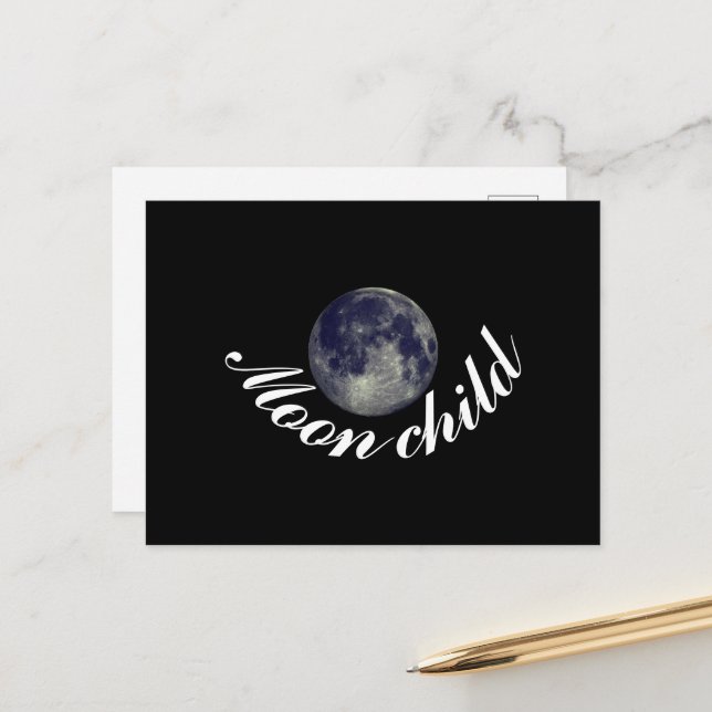 Carte Postale Enfant Lune, Pleine lune (Devant/Arrière en situation)