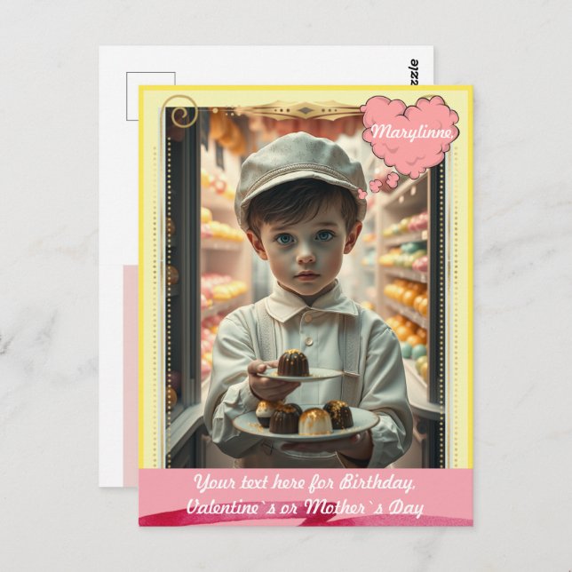 Carte Postale Enfant mignon avec divers bonbons faits main sur m (Devant / Derrière)
