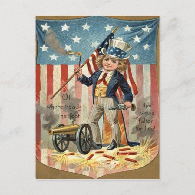 Carte Postale Enfant Oncle Sam Canon Feu Drapeau américain (Devant)